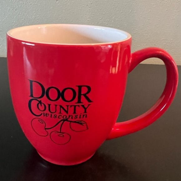 Door County Wisconsin Souvenir Cherry Red Ceramic M Ware Mug - Picture 1 of 5